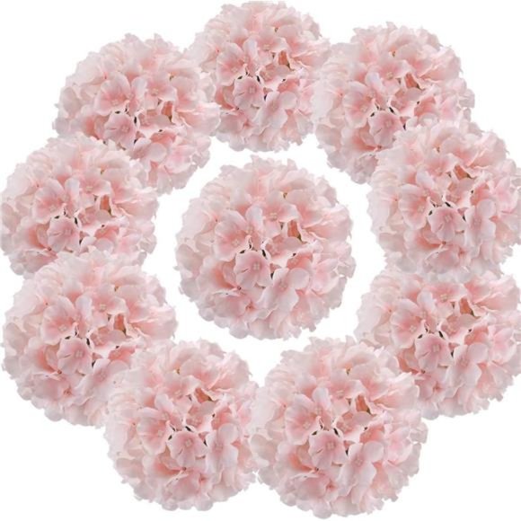 10Pack Silk Hydrangea Heads Artificial Flowers Heads w/ Stems Home Wedding Decor - Picture 1 of 5